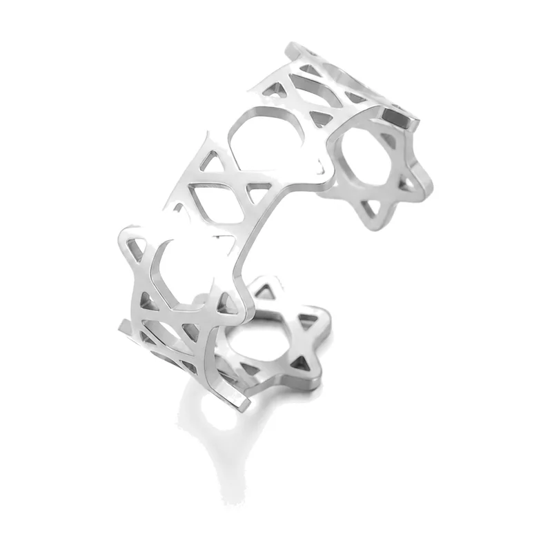 Davidsstern Ring mit Open-Band-Design, Edelstahl