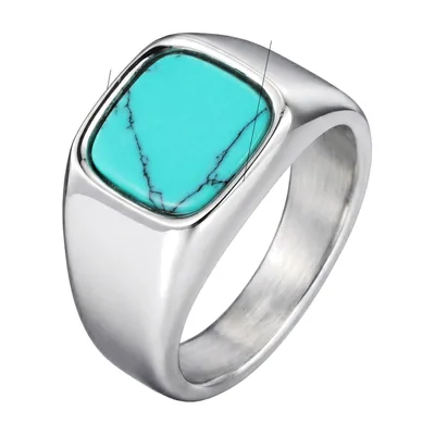 Anillo Sello con Piedra Turquesa, Acero Inoxidable