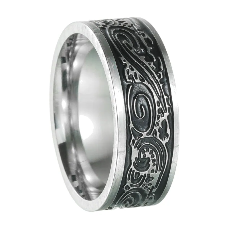 Anillo Vikingo con patrón de olas celtas, Acero Inoxidable