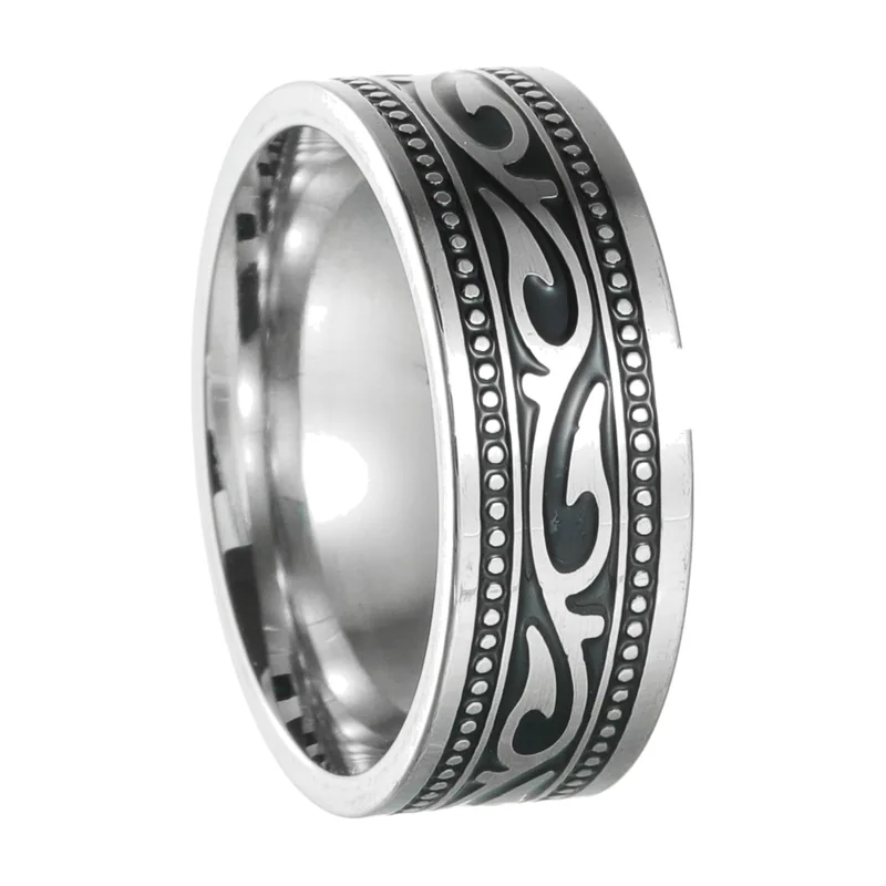 Wikinger Ring mit keltischen Knoten und Runen, Edelstahl