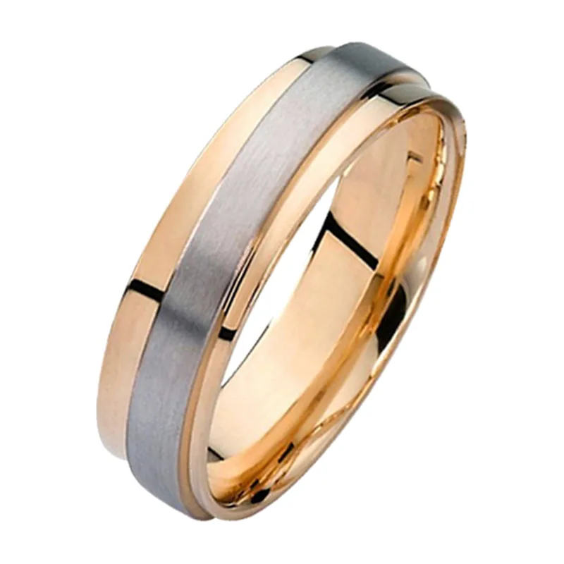 Two Tone Band Ring, Polished and Brushed Stainless Steel