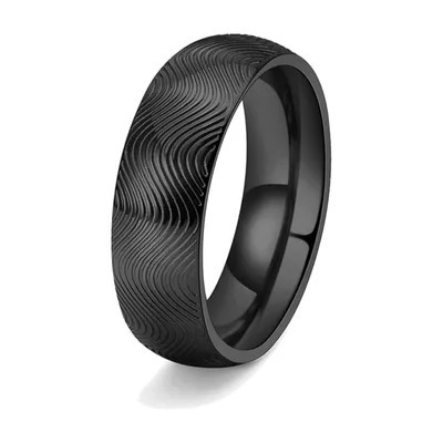 Anillo de Banda con Motivo Ondulado, Acero Inoxidable Negro