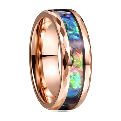 Anillo con Incrustación de Concha de Abalone, Acero Inoxidable