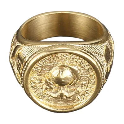 Anillo Sello Marine Army con Grabados, Acero Inoxidable