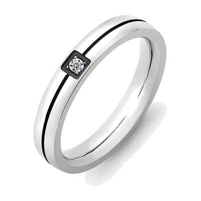 Anillo de Banda Pulido con Zirconia Cuadrada, Acero Inoxidable