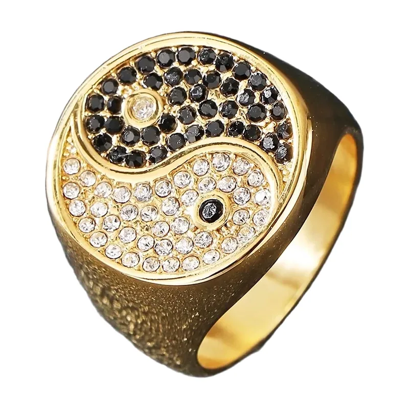 Yin Yang Siegelring mit Zirkonia, Edelstahl