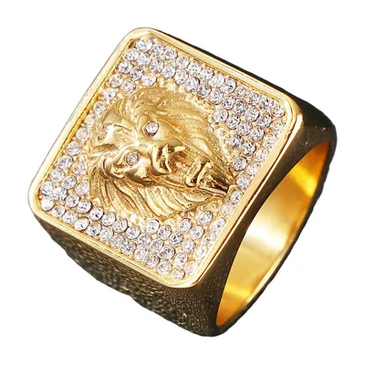 Anillo Sello de Cabeza de León con Zirconia, Acero Inoxidable