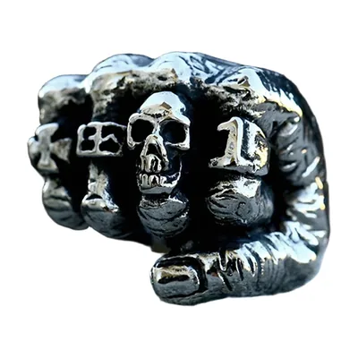 Anillo Sello de Puño y Calavera, Acero Inoxidable