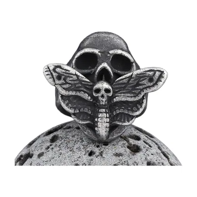 Anillo Statement de Calavera y Polilla, Acero Inoxidable