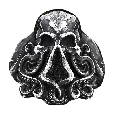 Anillo Octopus Skull, Acero Inoxidable Acabado Antiguo