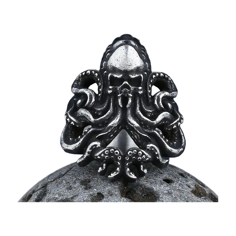 Octopus Skull Ring with Tentacles, 316L Stainless Steel