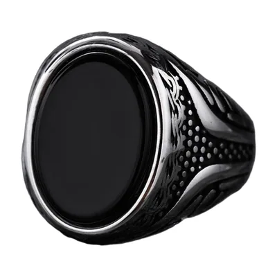 Anillo Sello con Piedra Negra, Acero Inoxidable