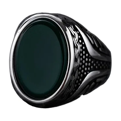 Anillo Sello con Piedra Verde, Acero Inoxidable