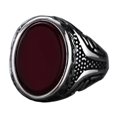 Anillo Sello con Piedra Roja, Acero Inoxidable