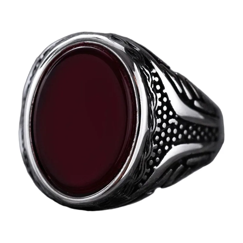 Bague Chevalière avec Pierre Rouge, Acier Inoxydable