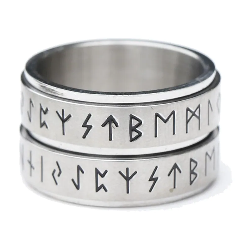 Rotating Odin Rune Spinner Ring, 316L Stainless Steel