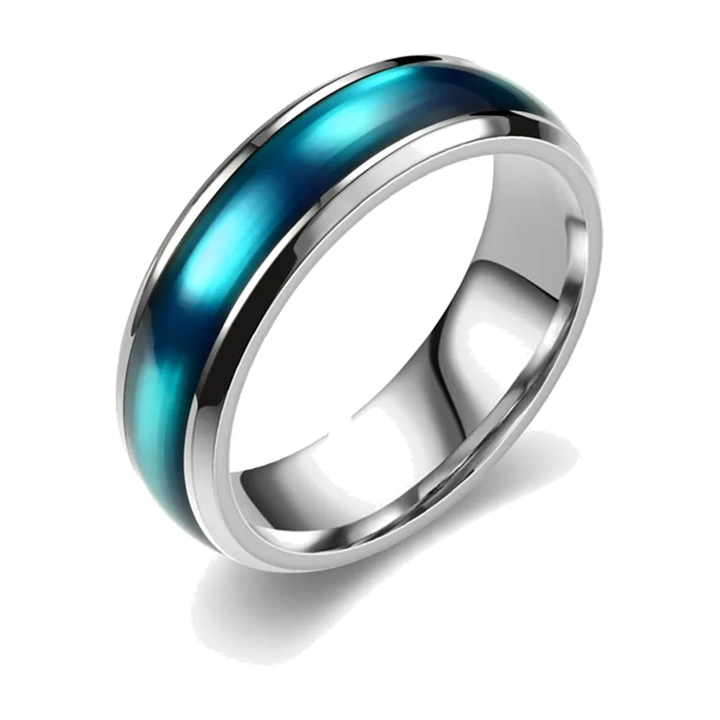 Anillo con incrustación de esmalte azul, Acero Inoxidable