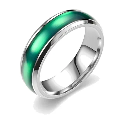 Anillo con Incrustación de Esmalte Verde, Acero Inoxidable