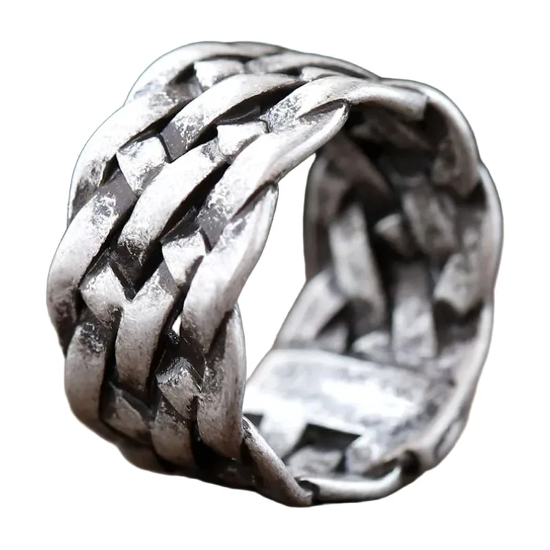 Herrenring mit geflochtener Kette, Gothic Stil, Edelstahl