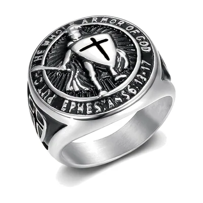 Anillo Sello de Caballero Templario con Escudo de Cruz, Acero Inoxidable