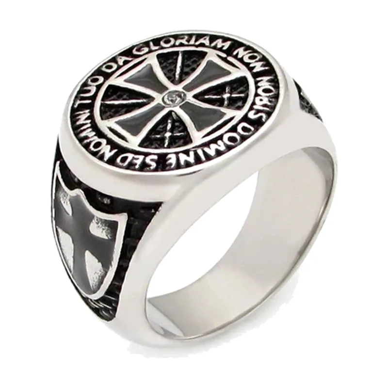 Templer-Kreuz Siegelring mit Zirkonia, Edelstahl