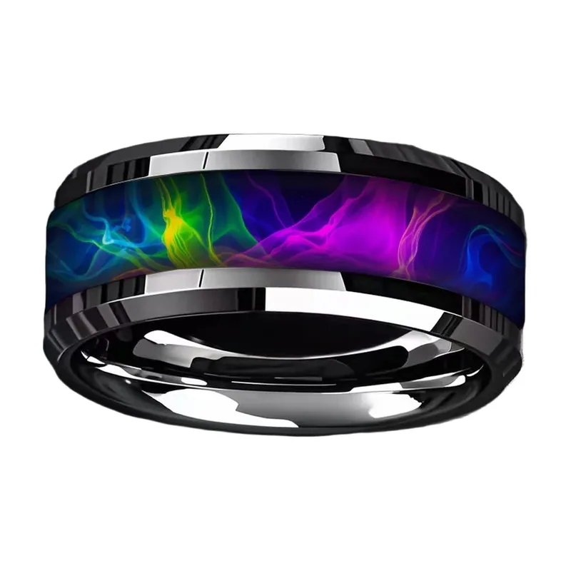 Bague Nebula avec Incrustation Multicolore, Acier Inoxydable