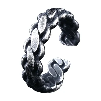 Anillo de Eslabones de Cadena Trenzada, Acero Inoxidable Antiguo