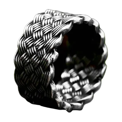 Anillo de banda con motivo de cadena tejida, Acero Inoxidable
