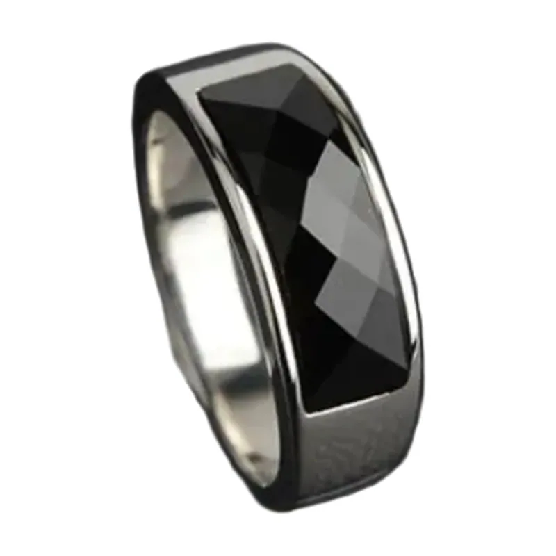 Chevalière Carrée avec Zirconia Noir, Acier Inoxydable