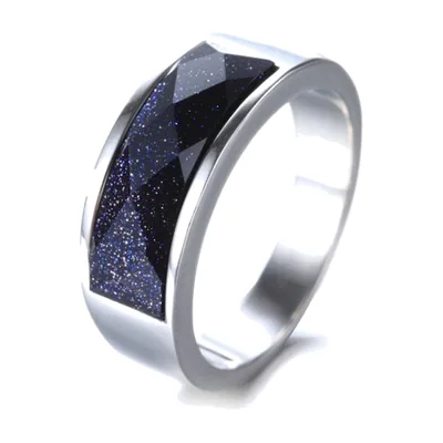 Anillo Statement con Piedra Azul de Corte Cuadrado, Acero Inoxidable