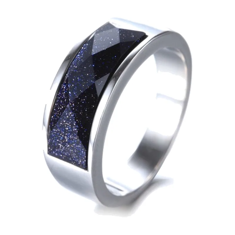Square Cut Blue Stone Statement Ring, Stainless Steel