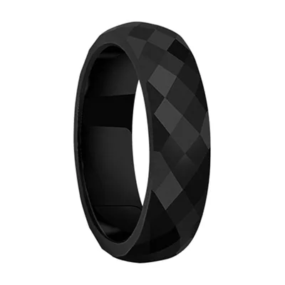 Anillo de Facetas Geométricas, Acero Inoxidable Negro