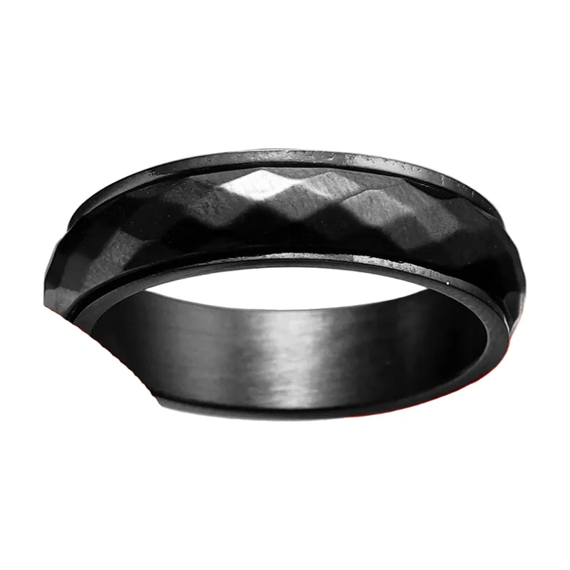 Geometrischer Spinner-Ring, Schwarz, Edelstahl
