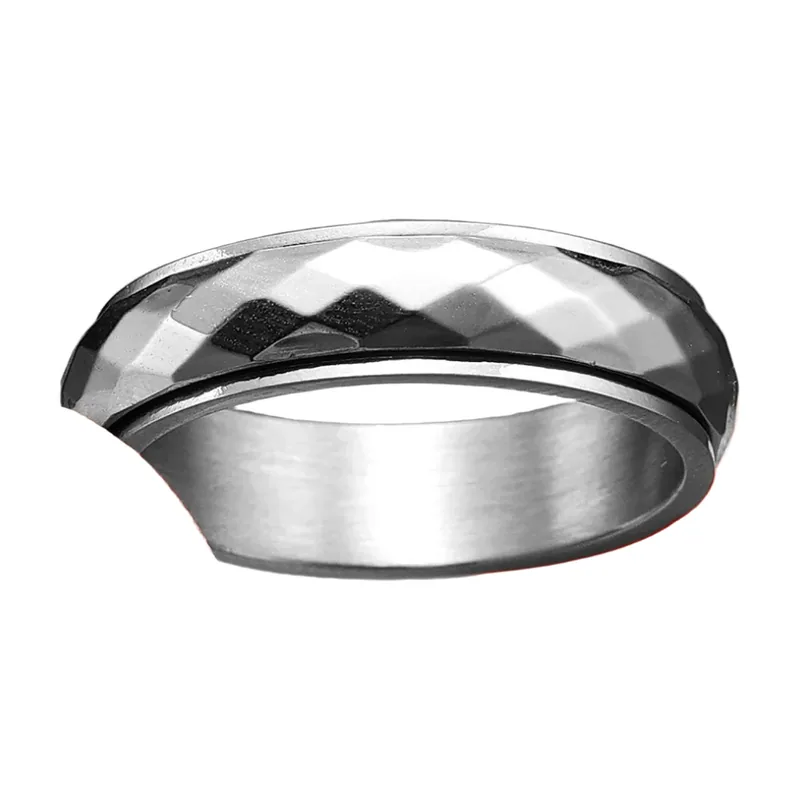 Geometric Spinner Ring, Rotating Band, 316L Stainless Steel