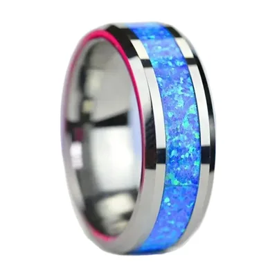 Anillo con Opalo Azul, Acero Inoxidable 316L