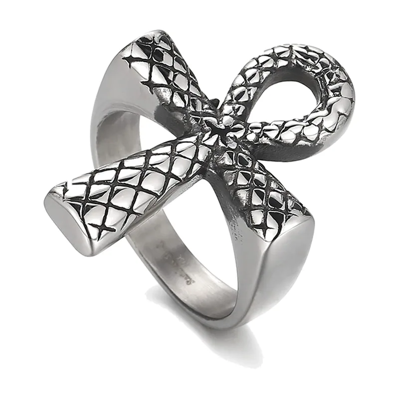 Ankh Symbol Ring mit Textur-Details, Edelstahl