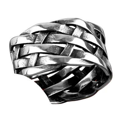 Woven Band Ring with Hollow Intertwined Design, Stainless Steel