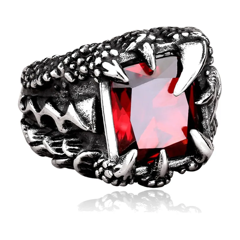 Nordic Dragon Claw Ring with Red Stone, Stainless Steel