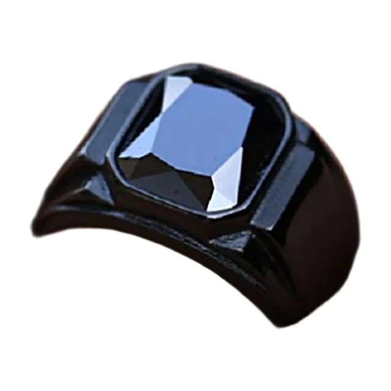 Quadratischer Siegelring mit schwarzem Stein, Edelstahl 316L