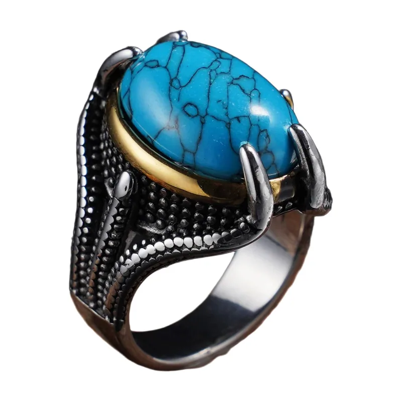 Herren Siegelring mit blauem Oval-Stein, Edelstahl