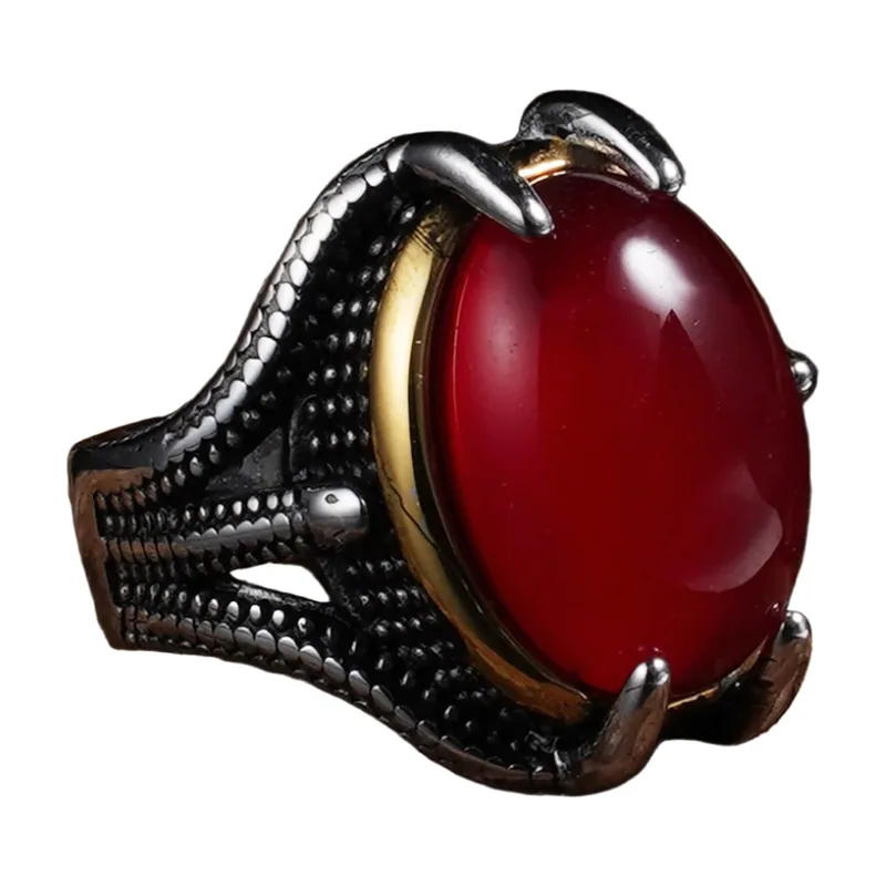 Adlerkrallen-Ring mit rotem Stein, 316L Edelstahl