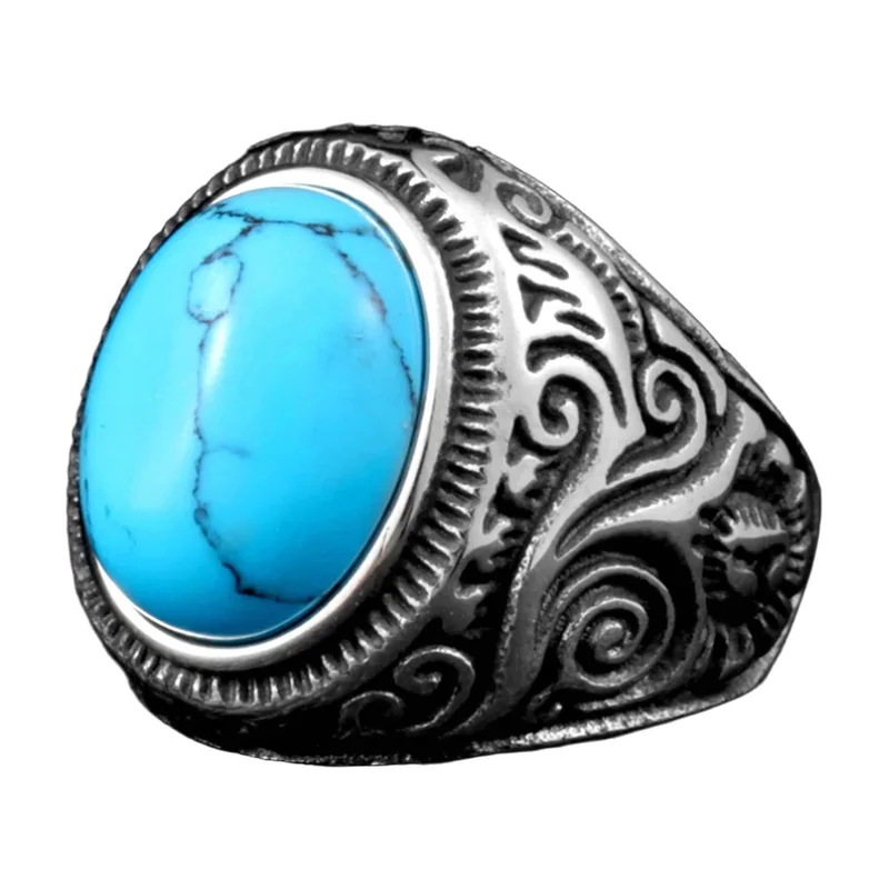 Vintage Siegelring mit blauem Opal-Stein, Edelstahl