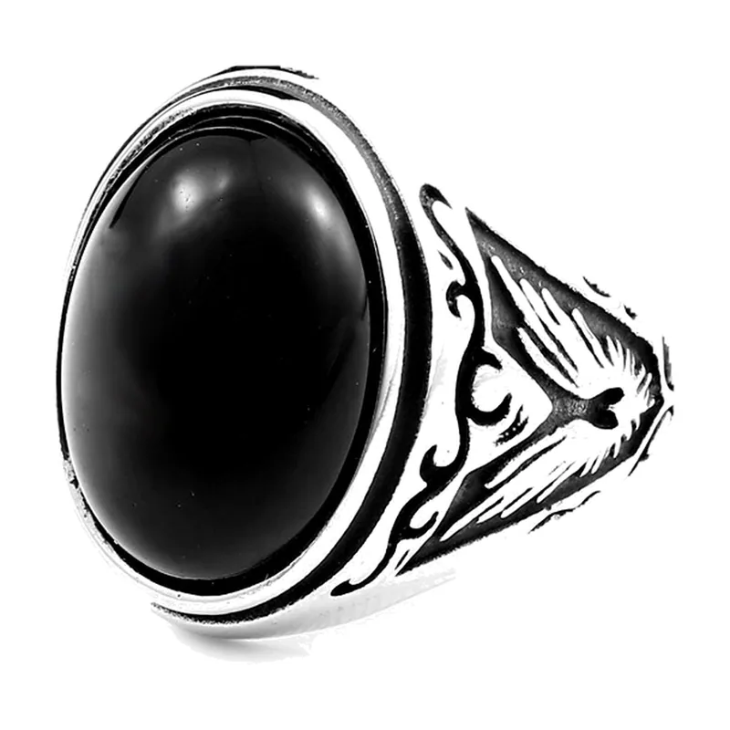 Herren Siegelring mit schwarzem Stein, Edelstahl