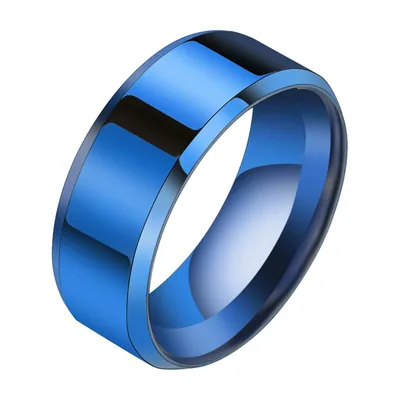 Anillo de Banda Azul Pulido, Acero Inoxidable 316L