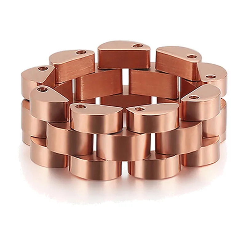 Interlocking Link Band Ring, Rose Gold Tone Stainless Steel