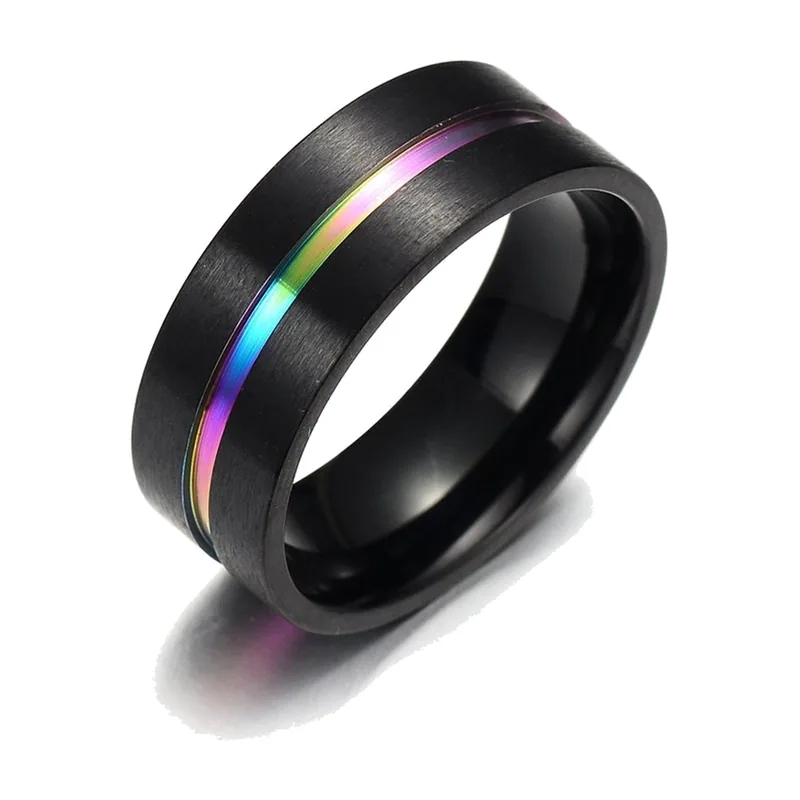 Mattschwarzer Herrenring mit mehrfarbiger Inlay-Einlage, Edelstahl