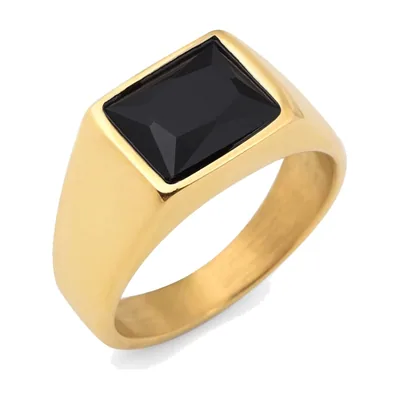 Chevalière Carrée avec Onyx Noir, Acier Inoxydable