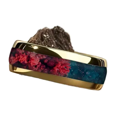 Anillo Banda con Incrustaciones Rojas y Azules, Acero Inoxidable