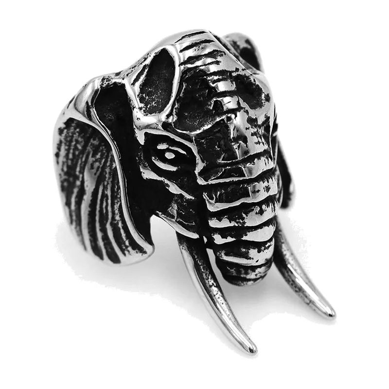 Elephant Head Statement Ring, 316L Stainless Steel