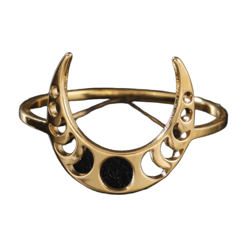 Moon Phase Ring with Crescent Design, Stainless Steel